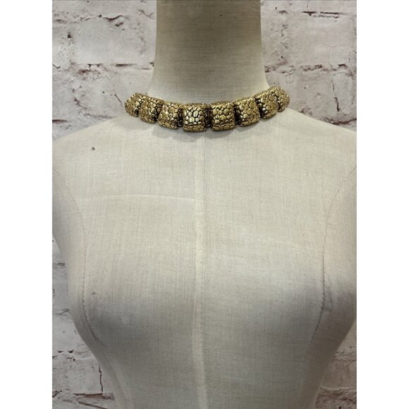 Givenchy Vintage Chunky 18" Necklace Textured Gold tone Square Cube Statement - Picture 1 of 6